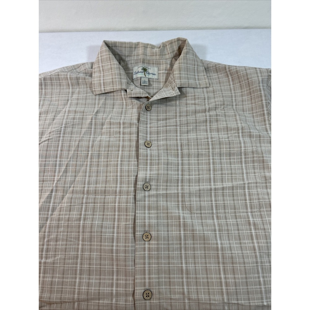 Island Shores Large Beige Plaid Button Up Short All Shirt